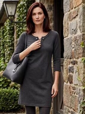 Michael Kors Charcoal Gray Derby Mini Dress with silver toggle Size Small